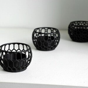 Set of 3 Geometric Tealight Holders • Modern 3D Printed Candle Holders • Matte Black Minimalist Home Decor • Free Worldwide Shipping image 3