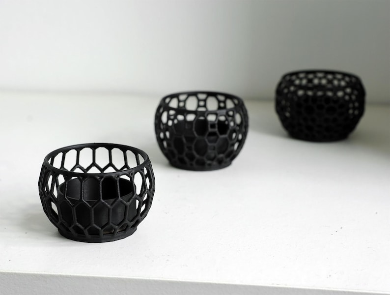 Set of 3 Geometric Tealight Holders • Modern 3D Printed Candle Holders • Matte Black Minimalist Home Decor • Free Worldwide Shipping image 3