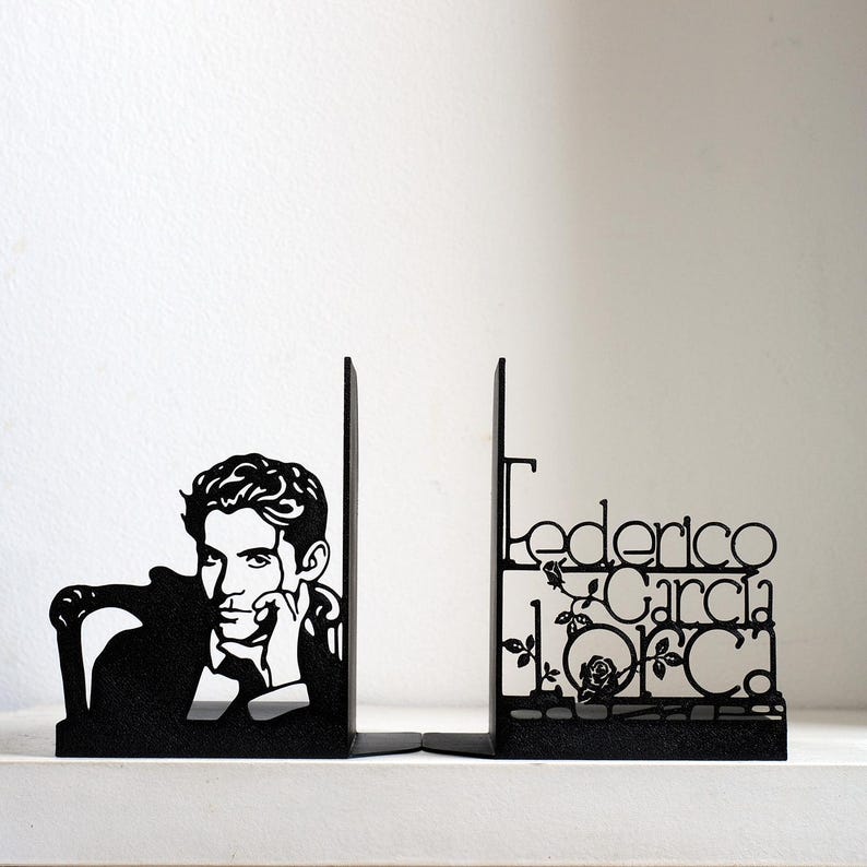 Federico García Lorca Bookends, Literary Decor, Dark Academia Bookshelf Art, 3D Printed Book Lover Gift, Library Decor image 4