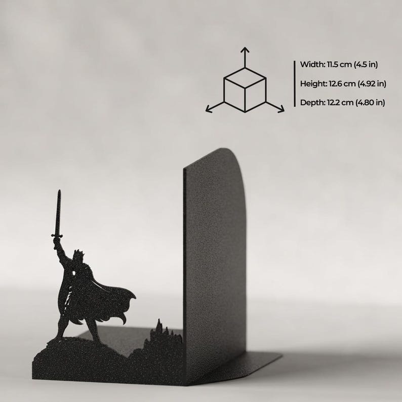 King Arthur & Merlin Bookends – Excalibur Fantasy Bookends – Arthurian Legend Decor – 3D Printed Matte Black PLA – For Fantasy Book Lovers imagen 3