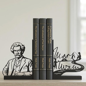Mark Twain bokstöd, litterära bokstöd, dekor för klassiska böcker, boklig present till läsare, amerikansk litteraturbibliotekshylla