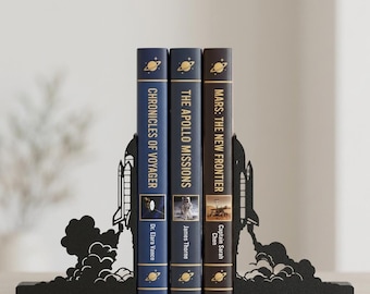 Space Shuttle Bookends, 3D Printed Matte Black Rocket Book Ends, Modern Bookshelf Decor, Space Enthusiast Gift, Sci-Fi Desk Accessories