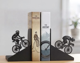 Cycling Bookends – Mountain Bike Silhouette Bookends, Black Matte 3D Printed PLA, Cyclist Gift, Sports Decor, MTB Book Holders