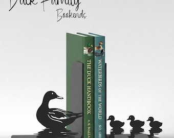 Duck Family Bookends – Matte Black PLA Book Holders – 3D Printed Mother Duck & Ducklings – Minimalist Nursery Decor – Gift for Book Lovers