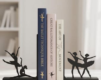 Ballerina Bookends, Matte Black Ballerina Book Ends for Bookshelves, Ballet Teacher Gift, Dance Studio Decor, Modern Metal Look Shelf Holder
