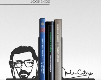 Julio Cortázar Bookends – 3D Printed Matte Black Literary Bookends, Latin American Literature Gift, Modern Bookshelf Decor | Free Shipping