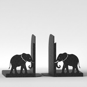Elephant Bookends Pair, Matte Black 3D Printed Book Ends, Safari Animal Bookshelf Decor, Eco-Friendly PLA Modern Book Holders image 2