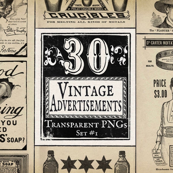 30 Vintage Advertisements Bundle #1, Victorian Products, Public Domain Images