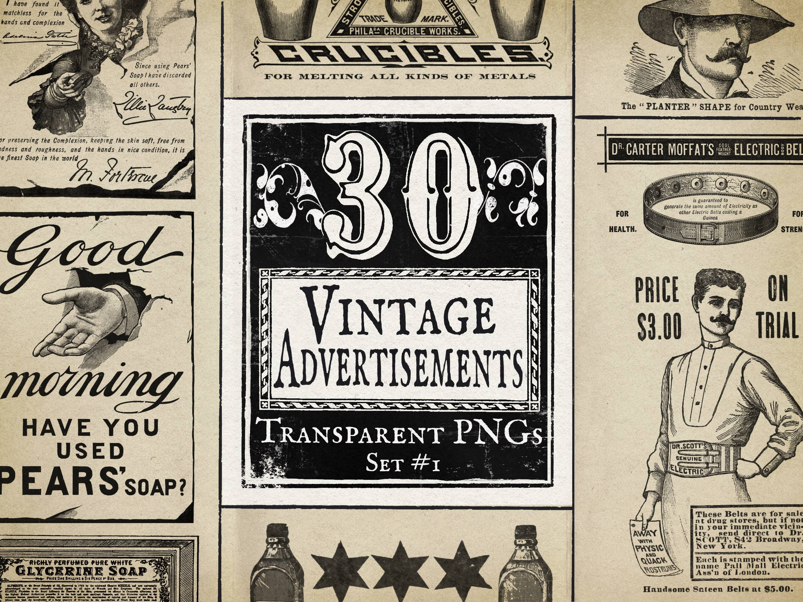 30 Vintage Advertisements Bundle 1, Victorian Products, Public Domain