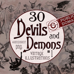 30 vintage Devil and Demon Illustrations Bundle #1, PNG transparent, Fantasy Clip Art