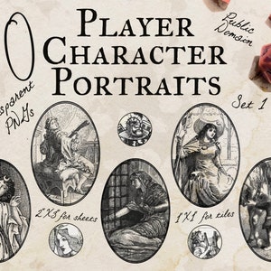 30 Player Character Portraits, for Personal and Commercial Use, Vintage Illustrations