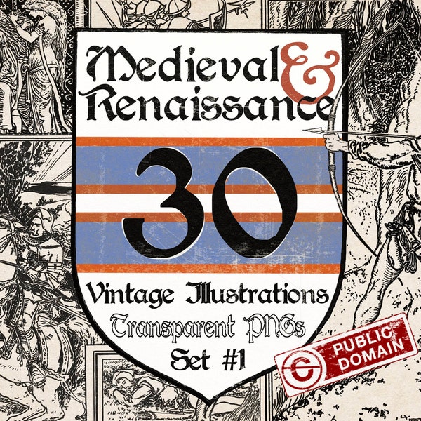 Lot de 30 illustrations médiévales/Renaissance vintage #1, PNG transparents