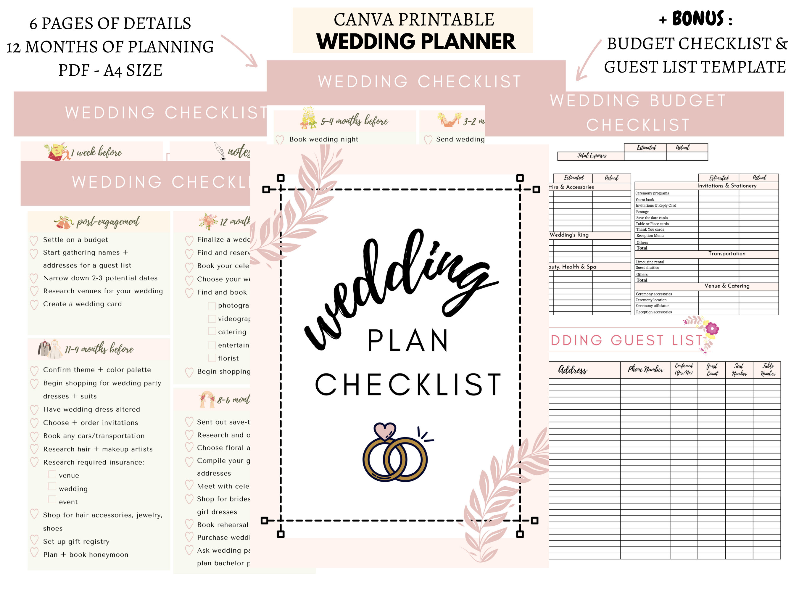 Wedding Planner Printable/wedding to Do List/wedding Checklist Timeline ...