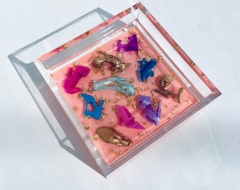 Barbie Shoes 4x4 Pastel Pink Acrylic Resin Catchall Tray with Gold Leaf Flake