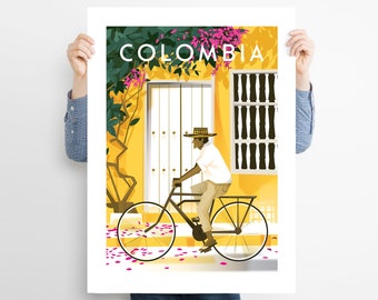 La Bici, Kolumbien Poster, Reiseposter Kolumbien, Cartagena, Cartagena Druck, Afiche, Wandkunst 24x40 30x40 40x50 50x70 60x90 cm A2 A3