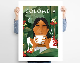 Cafe de Colombia, Poster Kolumbien, Reiseposter Kolumbien, Kaffeedruck, Afiche, Kartell, Wandkunst, 24 x 40 30 x 40 40 x 50 50 x 70 60 x 90 cm A2 A3