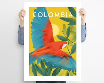 Guacamaya, Cartel de Colombia, Impresión de Colombia, Cartel de viaje, Cartel, Afiche, Ilustración, Wall Art 24x40 30x40 40x50 50x70 60x90 cm A2 A3