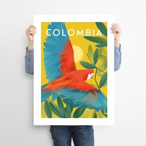 Guacamaya, Colombia poster, Colombia Print, Travel poster, Cartel, Afiche, Illustration, Wall Art 24x40 30x40 40x50 50x70 60x90 cm A2 A3