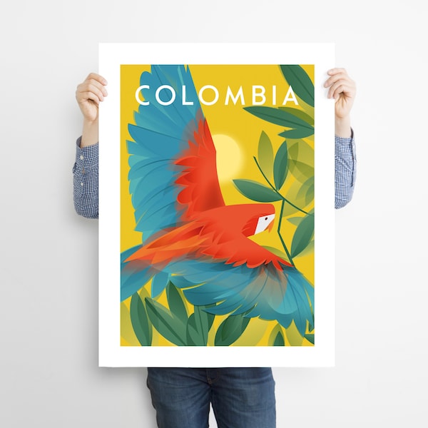 Guacamaya, Colombia poster, Colombia Print, Travel poster, Cartel, Afiche, Illustration, Wall Art 24x40 30x40 40x50 50x70 60x90 cm A2 A3