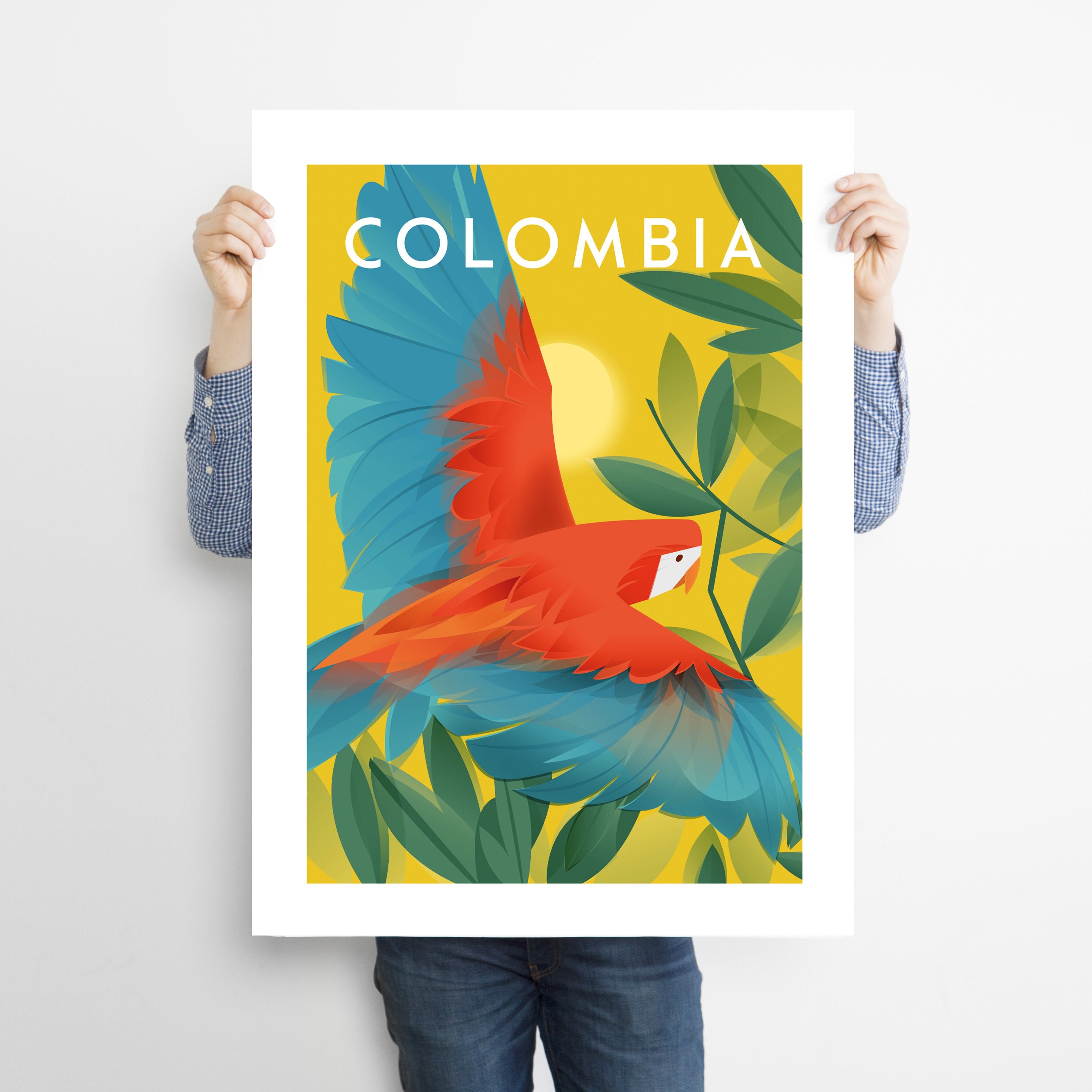 Guacamaya, Kolumbien Poster, Kolumbien Druck, Reiseposter, Kartell, Afiche, Illustration, Wandkunst 24x40 30x40 40x50 50x70 60x90 cm A2 A3