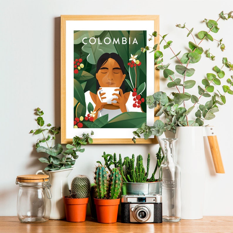 Cafe de Colombia, Poster Colombia, Travel Poster Colombia, Coffee Print, Afiche, Cartel, Wall Art, 24x40 30x40 40x50 50x70 60x90 cm A2 A3 image 3