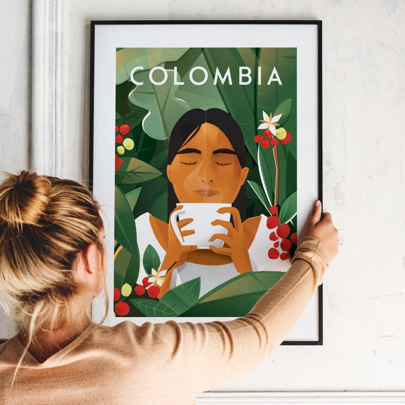 Cafe de Colombia, Poster Colombia, Travel Poster Colombia, Coffee Print, Afiche, Cartel, Wall Art, 24x40 30x40 40x50 50x70 60x90 cm A2 A3 image 5