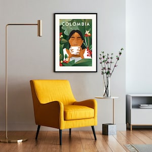 Cafe de Colombia, Poster Colombia, Travel Poster Colombia, Coffee Print, Afiche, Cartel, Wall Art, 24x40 30x40 40x50 50x70 60x90 cm A2 A3 image 2