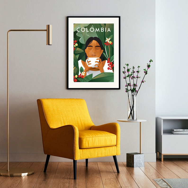 Cafe de Colombia, Poster Colombia, Travel Poster Colombia, Coffee Print, Afiche, Cartel, Wall Art, 24x40 30x40 40x50 50x70 60x90 cm A2 A3 image 2