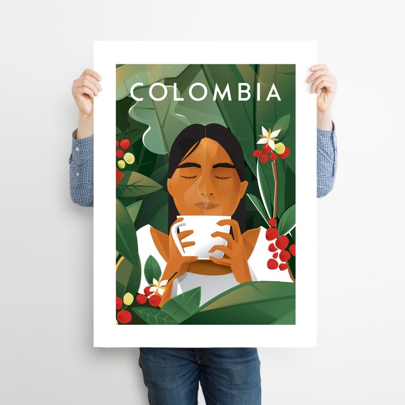Cafe de Colombia, Poster Colombia, Travel Poster Colombia, Coffee Print, Afiche, Cartel, Wall Art, 24x40 30x40 40x50 50x70 60x90 cm A2 A3 image 1