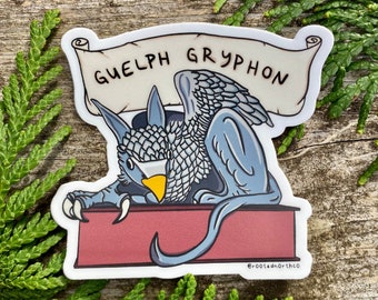 Guelph Gryphons, Vinyl Sticker, Waterproof for Nalgene and Yeti Water bottles, Gift for the University Student
