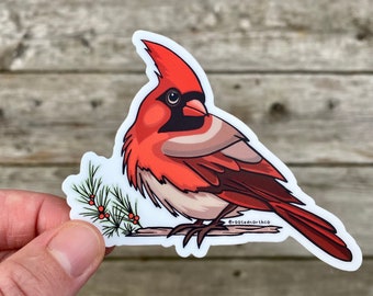 Christmas Cardinal, Vinyl Sticker, Waterproof for Nalgene and Yeti Water bottles, Gift for the Birder