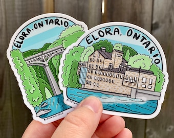 Elora Ontario, Vinyl Sticker, Waterproof for Nalgene and Yeti Water bottles, Gift for the Traveller