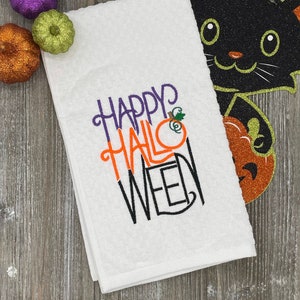 Happy Halloween Waffle Weave Kitchen Towel: Spooky Witch Design