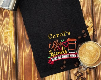 Coffee Friends Tea Towel, Dish Towel, Kitchen Towel, Coffee Corner, 100% Natural Cotton