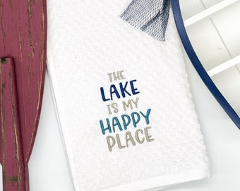 The Lake Is My Happy Place, Dish Towel, Kitchen Towel, Coffee Corner, 100% Natural Cotton