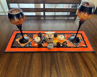 Quilted Halloween Table Runner: Reversible Pumpkin Witch Design