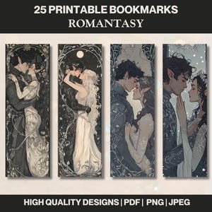 Fantasy Lesezeichen Set | 25 Digitale Lesezeichen | Romantasy Elfe Romantik Ästhetik | Druckbare Lesezeichen für Buchliebhaber & Dark Academia