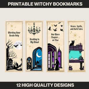 Witchy Bookmarks | Mystical & Gothic Printable Bookmarks | Dark Academia, Celestial, and Magic-Themed Bookish Decor