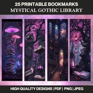Gothic Library Bookmarks: Mystical Dark Academia Set (Digital Download)