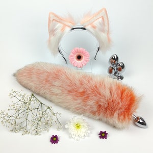 Butt Tail Butt Plug Fox Pigtail Anal Plug and Ears Products Cat Ears Sex  Game for Couple Adults Women Men (Color : 4)