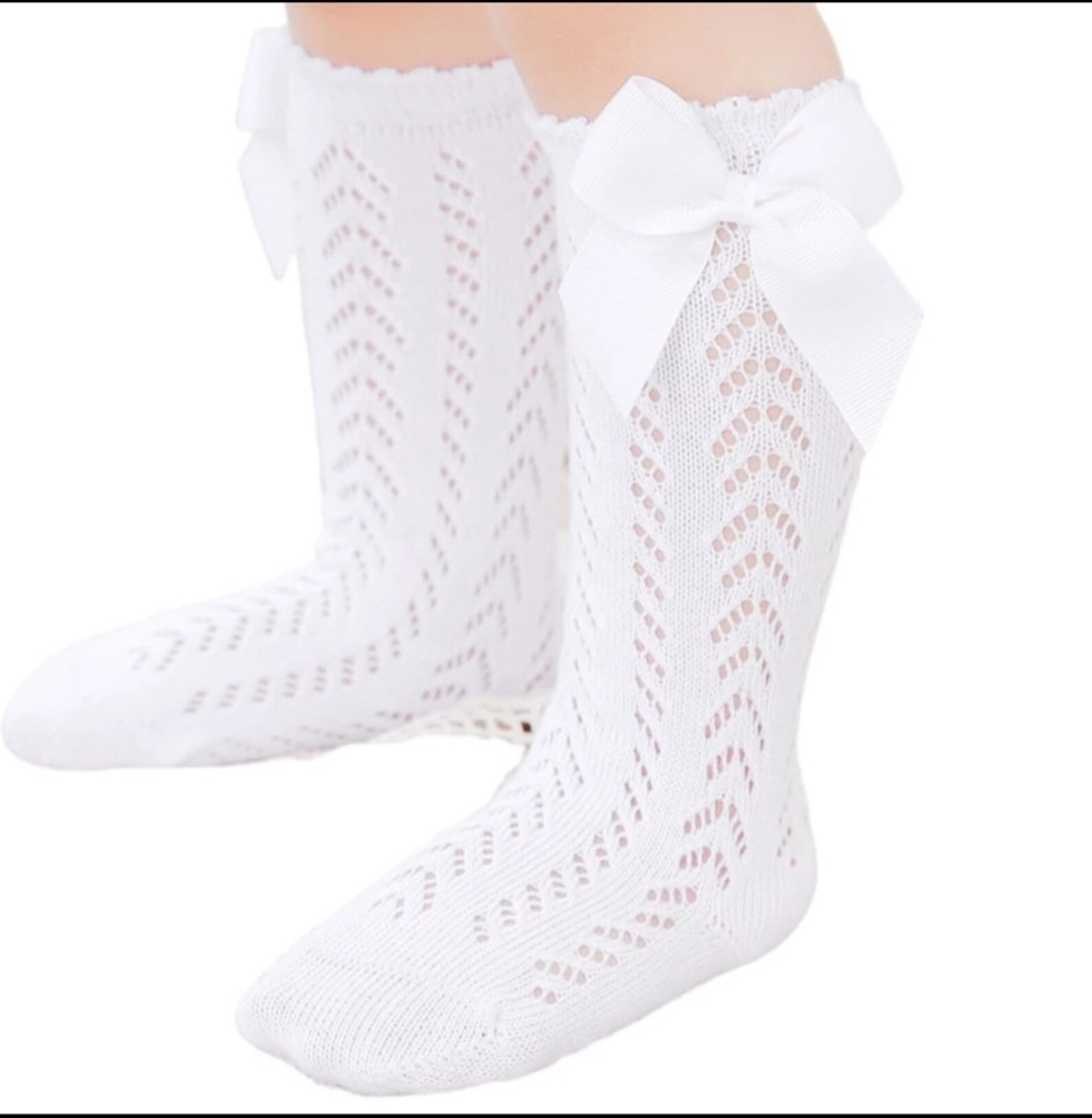 Baby Girl Long Knit Bow Socks Stockings White - Etsy