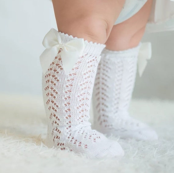 Neuken land breuk Baby meisje lange gebreide strik sokken kousen wit - Etsy België