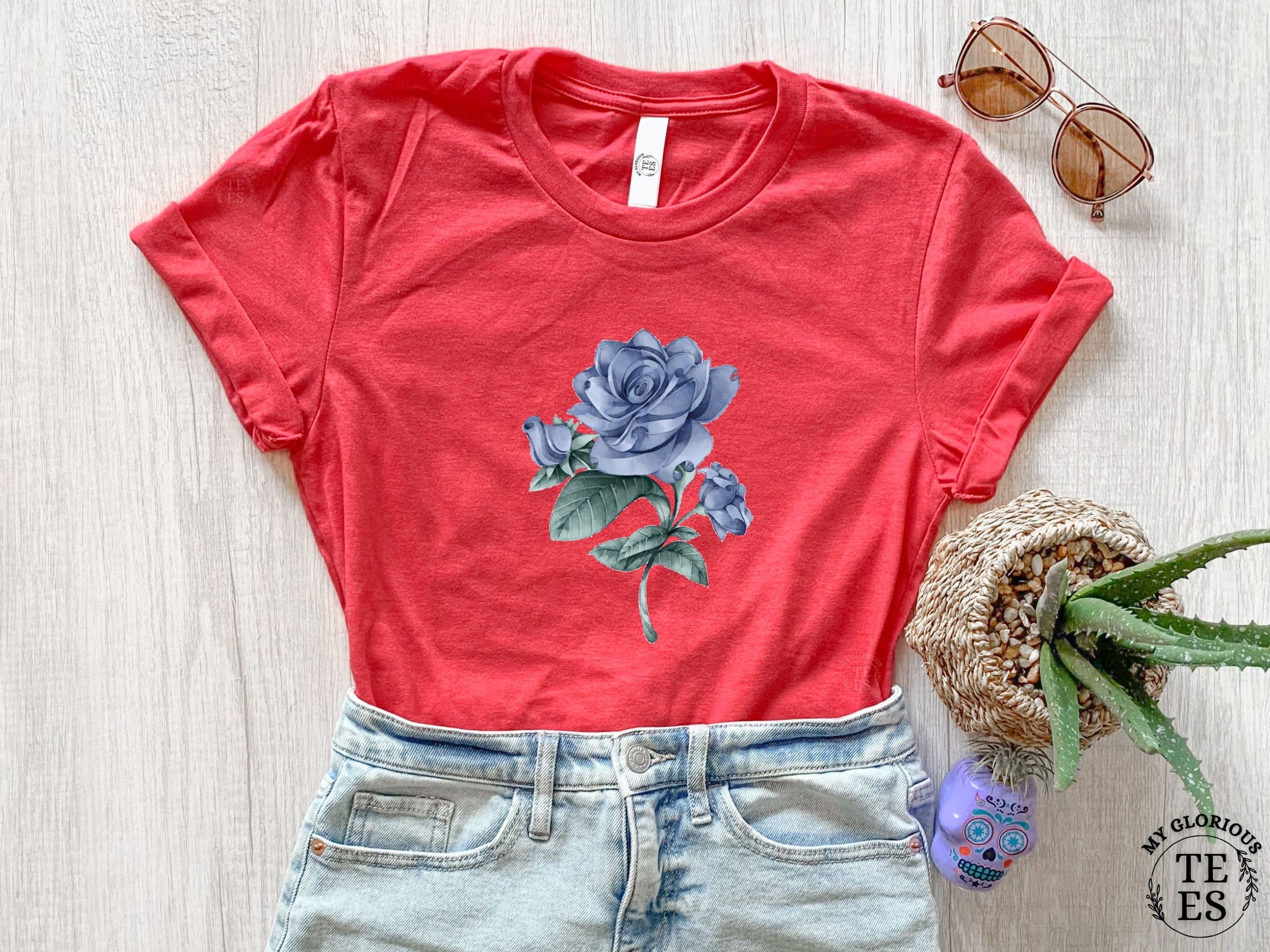 Rose Shirt Vintage Rose Shirt Blue Rose Shirt Slate Blue Etsy