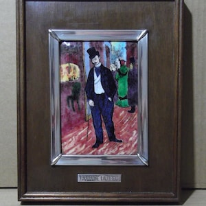 Toulouse Lautrec Painting Esmalte Vintage Wooden and Silver Frame