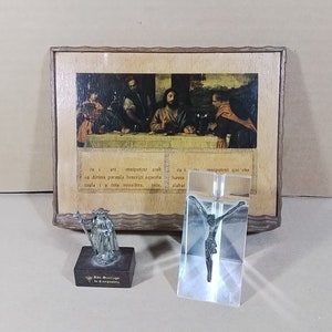 Religious icons set Holy Supper Jesus Christ, vintage crucifix Santiago Apostol