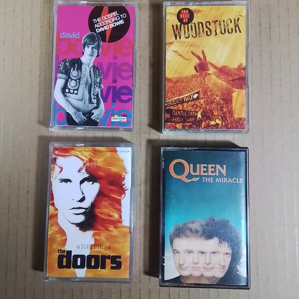 Musikkassette David Bowie The Doors Queen Woodstock Deck K7