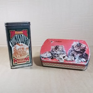 Vintage Blechdose Lot x 2 Nescafe Bonka Kilimandjaro +Candies Vda. Solano