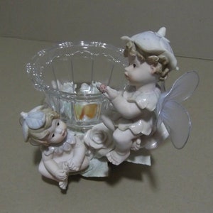 Vintage planter center table vase crystal with resin angels,