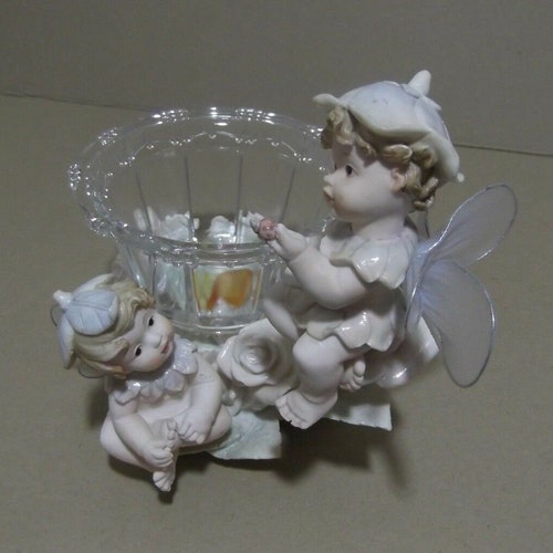 Vintage planter center table vase crystal with resin angels,