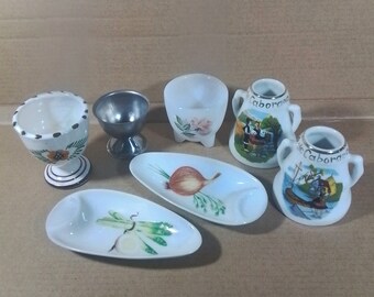 Vintage Lot of 7 small table services Egg Cups Chopsticks Trays